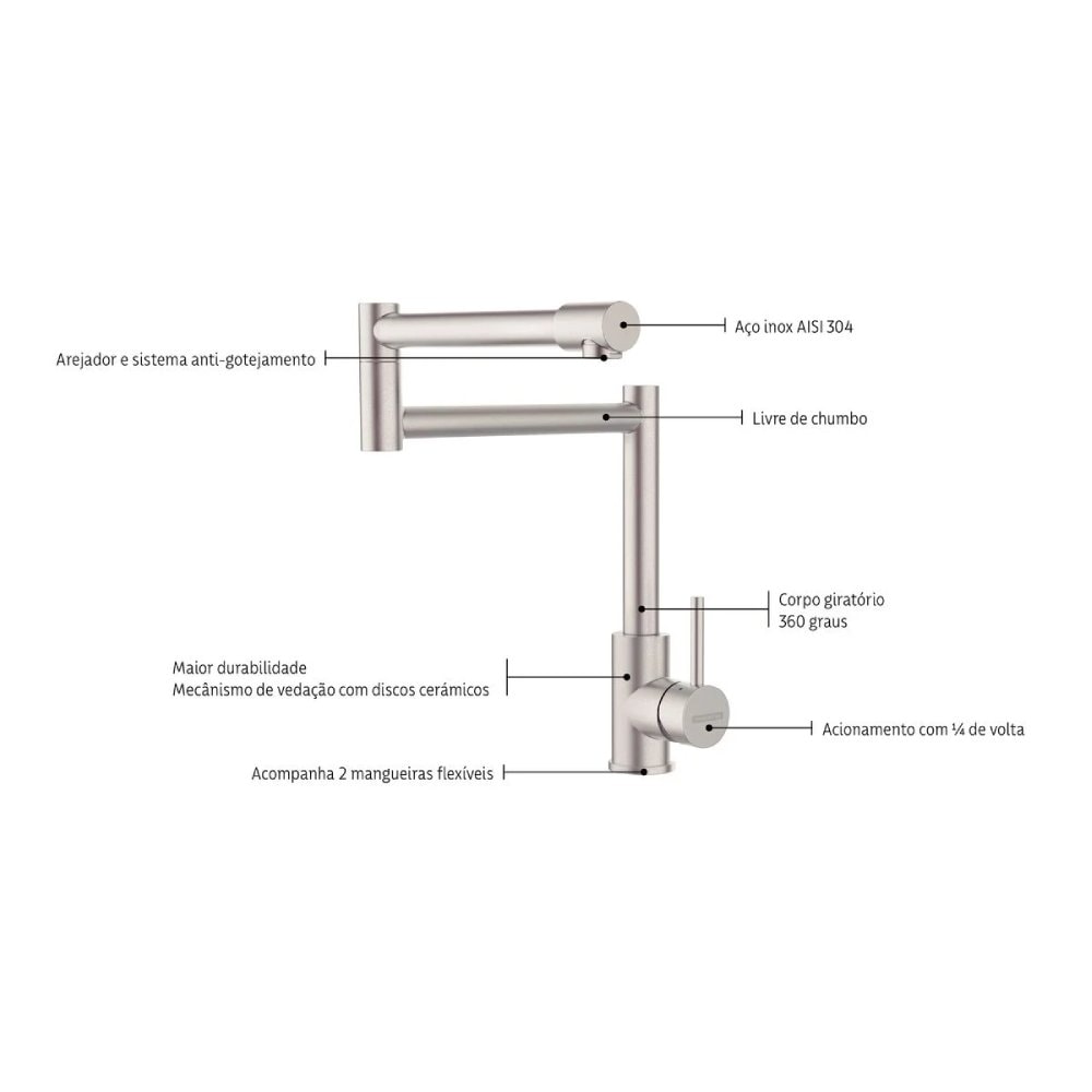 Torneira Misturador Monocomando Tramontina Flexion Inox - 94520/026