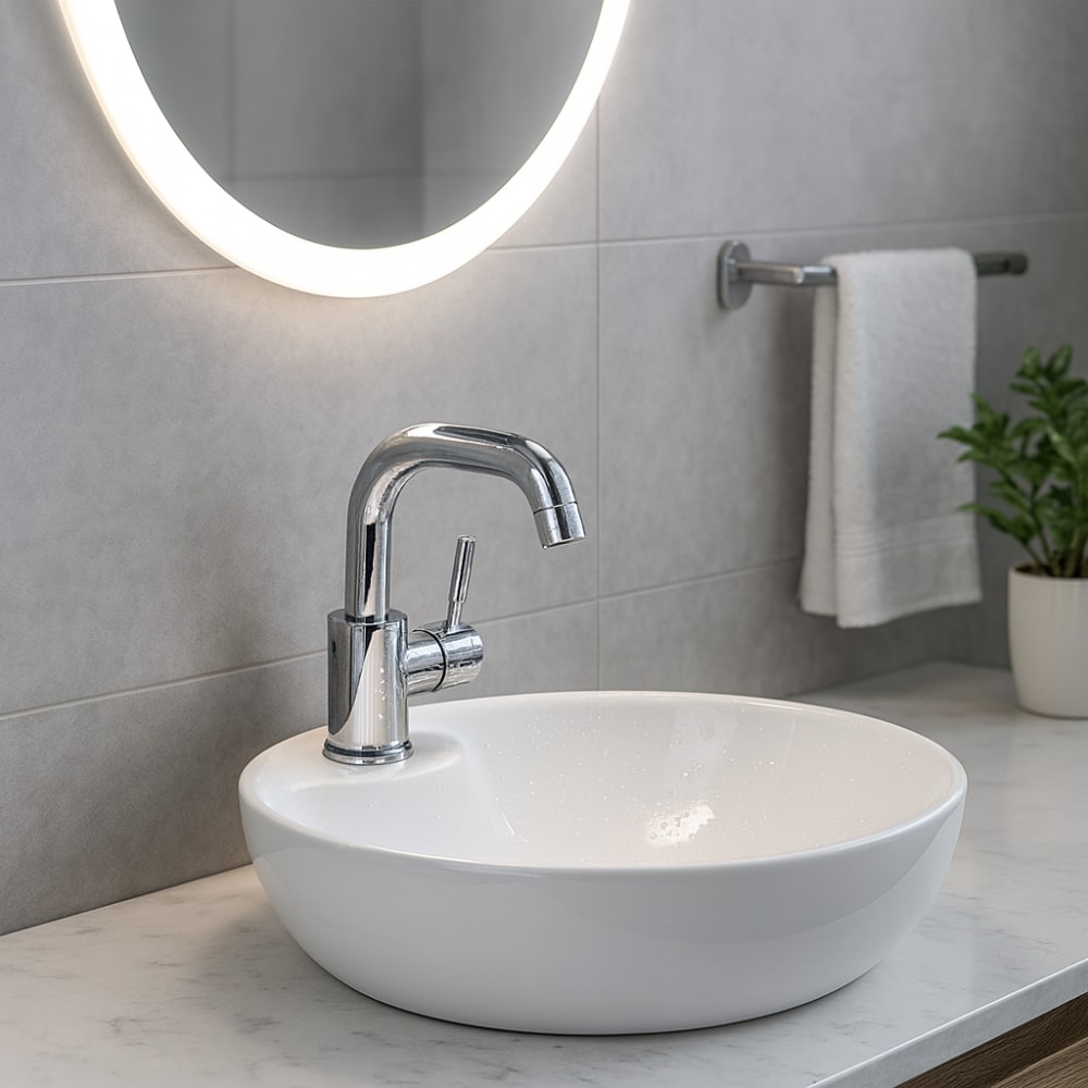 Torneira Monocomando para Banheiro Kimetais Mesa Bica Baixa 90° Cromada - MT002393