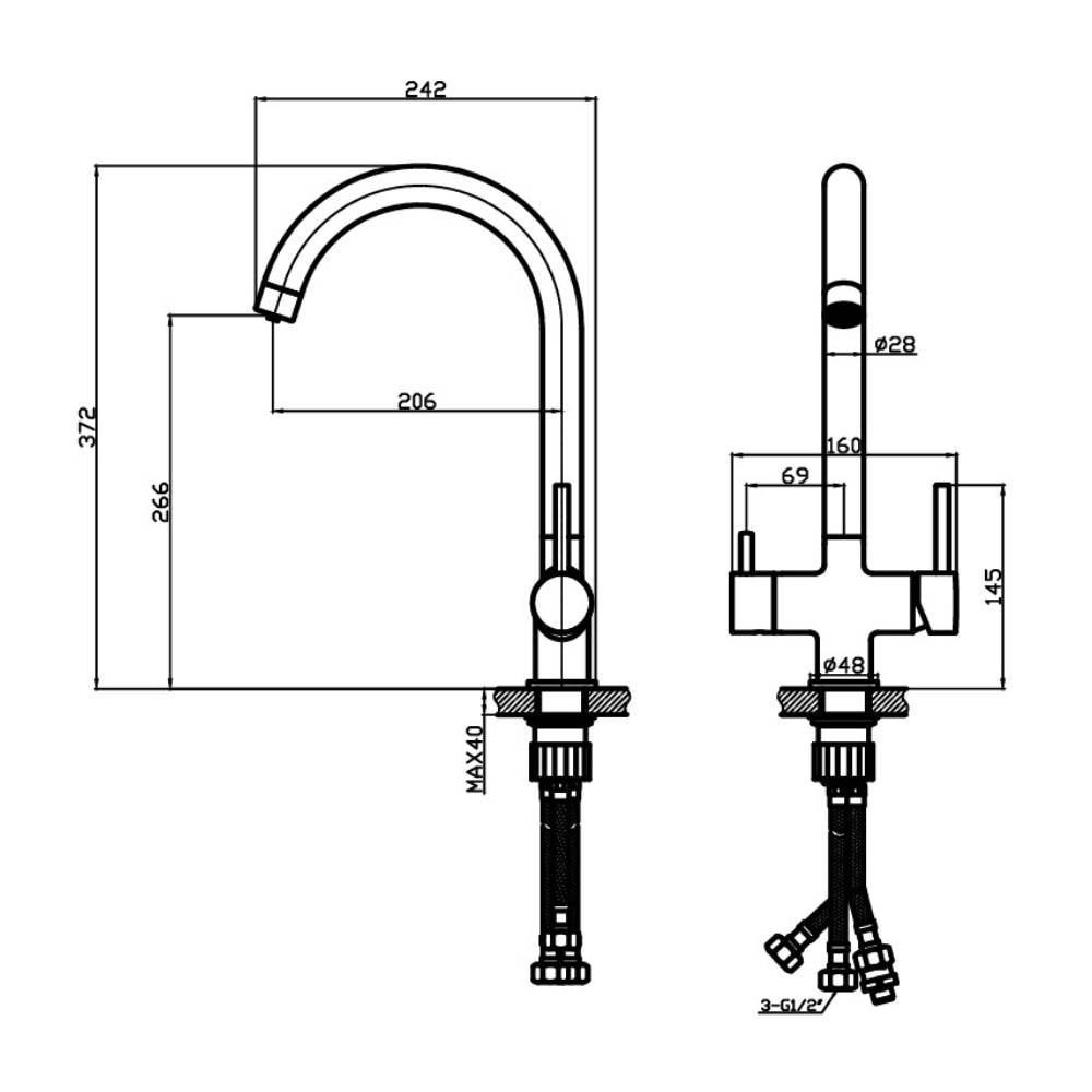 Torneira Monocomando para Cozinha Dax Bayoz com Saída para Água Filtrada Black - DAX-1087-BY-BL