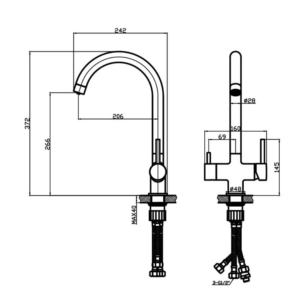 Torneira Monocomando para Cozinha Dax Bayoz com Saída para água Filtrada Cinza - DAX-1087-BY-GR