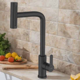 Torneira Monocomando para Cozinha Dax Ghazal com Ducha Movel Black - DAX-2255-GZ-BL