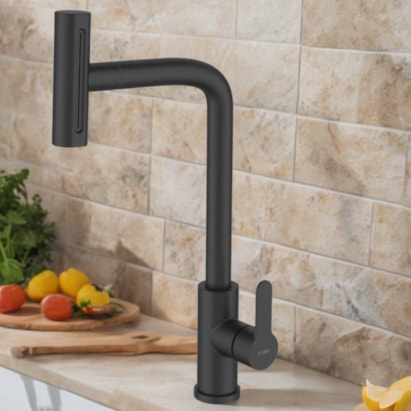 Torneira Monocomando para Cozinha Dax Ghazal com Ducha Movel Black - DAX-2255-GZ-BL