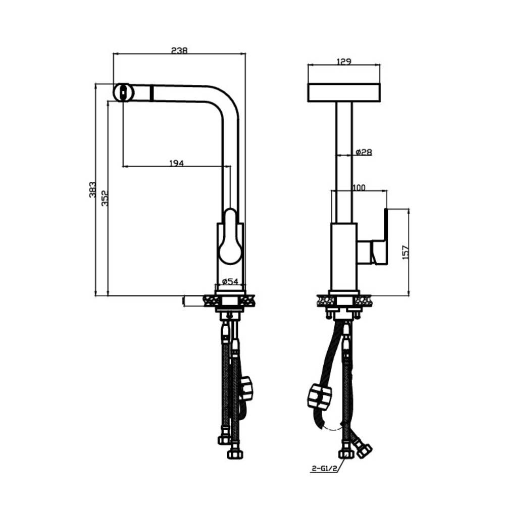 Torneira Monocomando para Cozinha Dax Ghazal com Ducha Movel Black - DAX-2255-GZ-BL