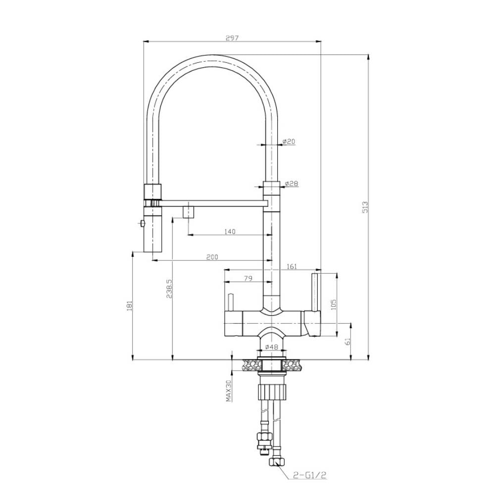 Torneira Monocomando para Cozinha Dax Thelon com Saída para Água Filtrada Black - DAX-1080-TL-BL