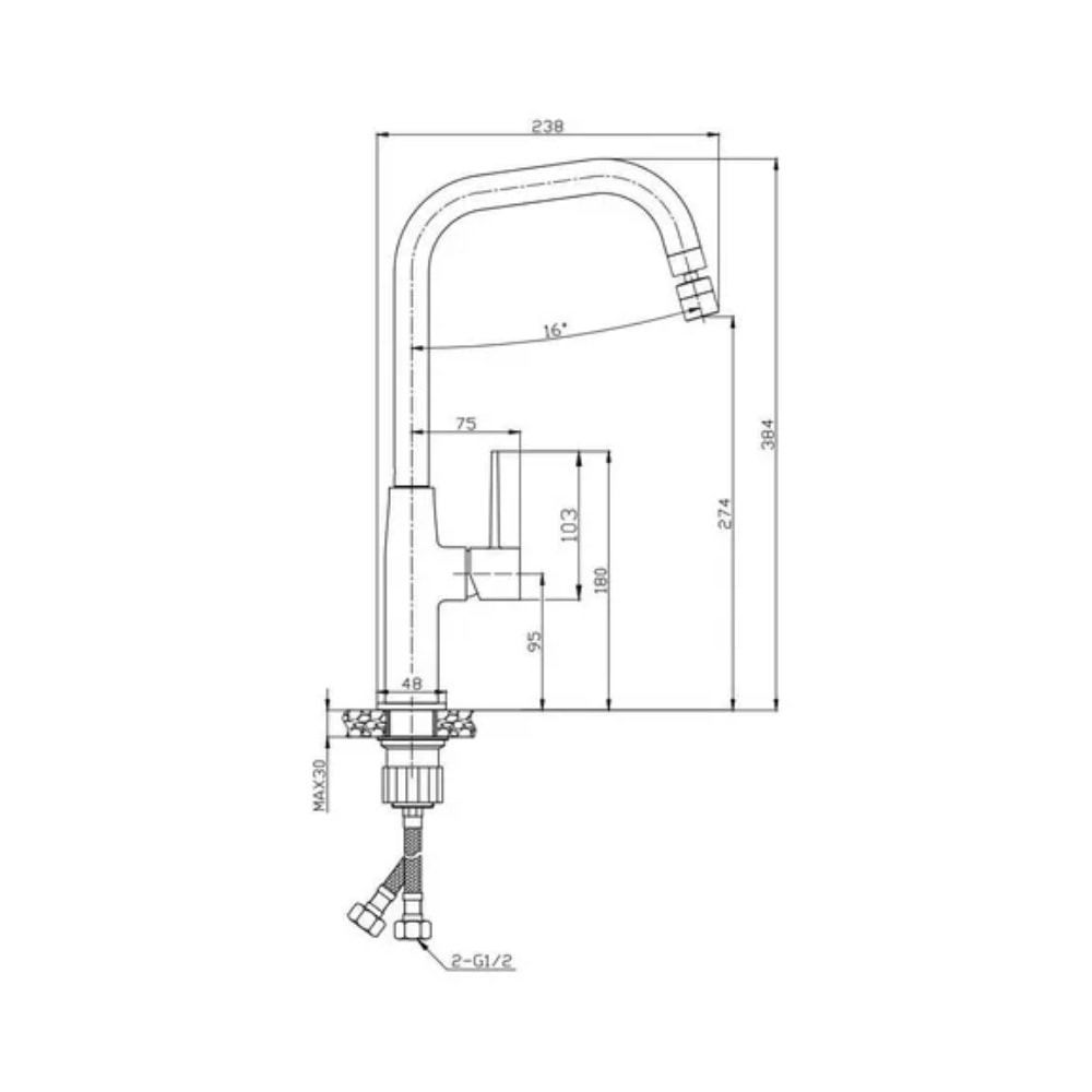 Torneira Monocomando para Cozinha Dax Thelon Mesa Black - DAX-2246-TL-BL