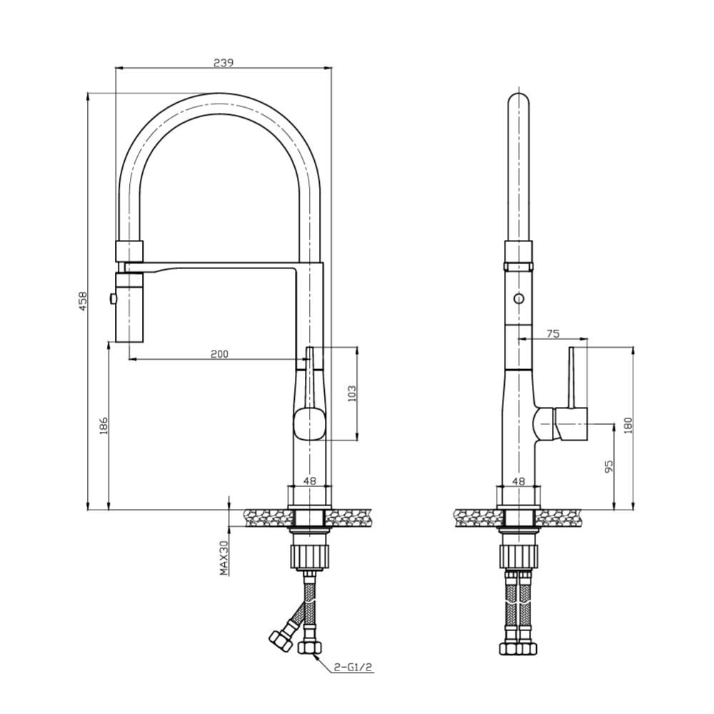 Torneira Monocomando para Cozinha Dax Thelon Mesa Flex Cinza - DAX-2245-TL-GR