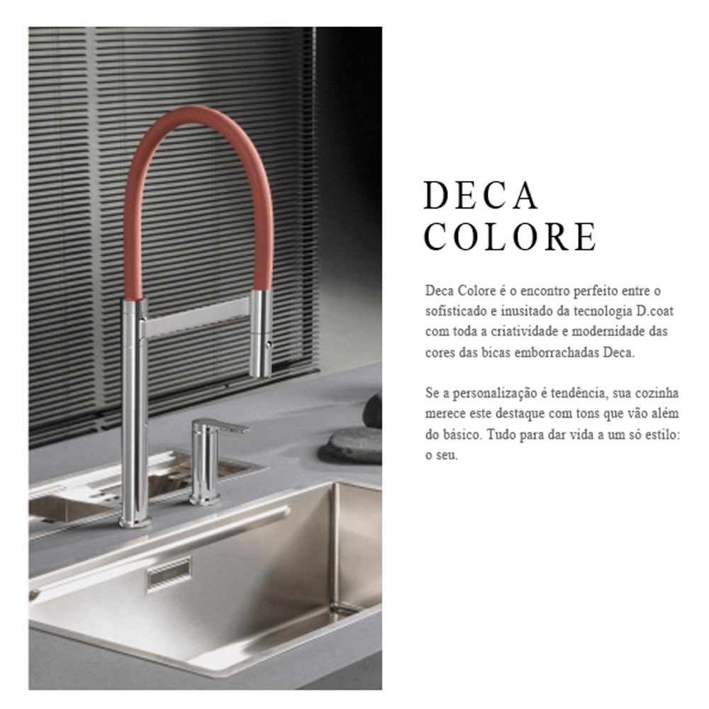 Torneira Monocomando para Cozinha Deca Colore Terracota Cromada Bica Flexível Mesa - 2289.C.TC