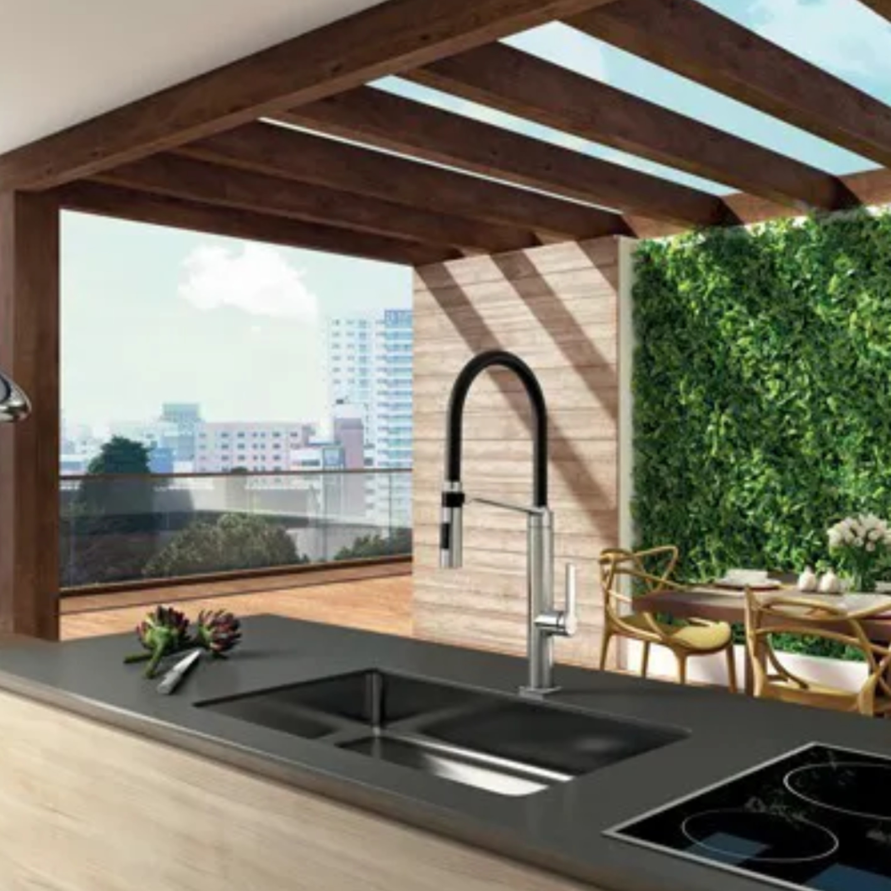 Torneira Monocomando para Cozinha Docol Doc Inox Escovado e Preta - 6957BI