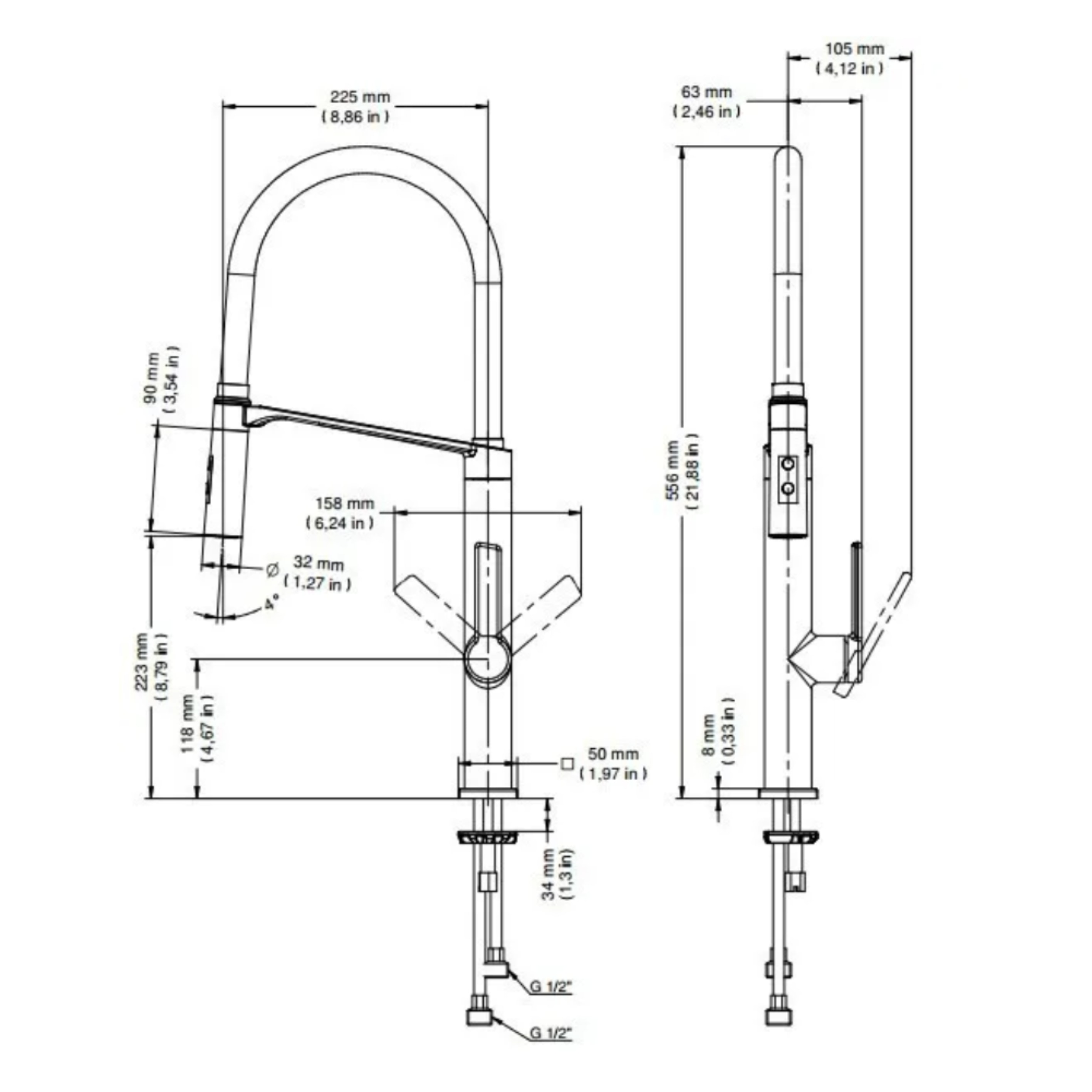 Torneira Monocomando para Cozinha Docol Doc Inox Escovado e Preta - 6957BI