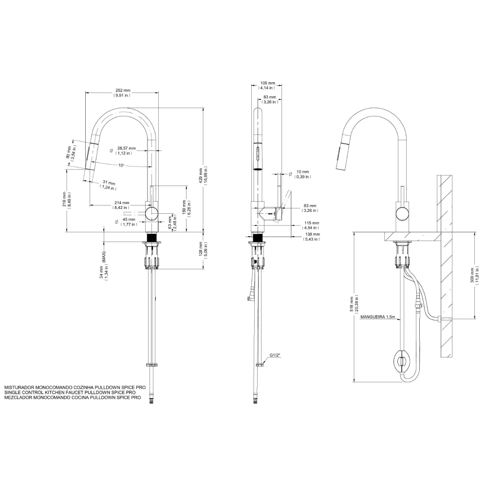 Torneira Monocomando para Cozinha Docol Spice Pro Cromado - 90020718006