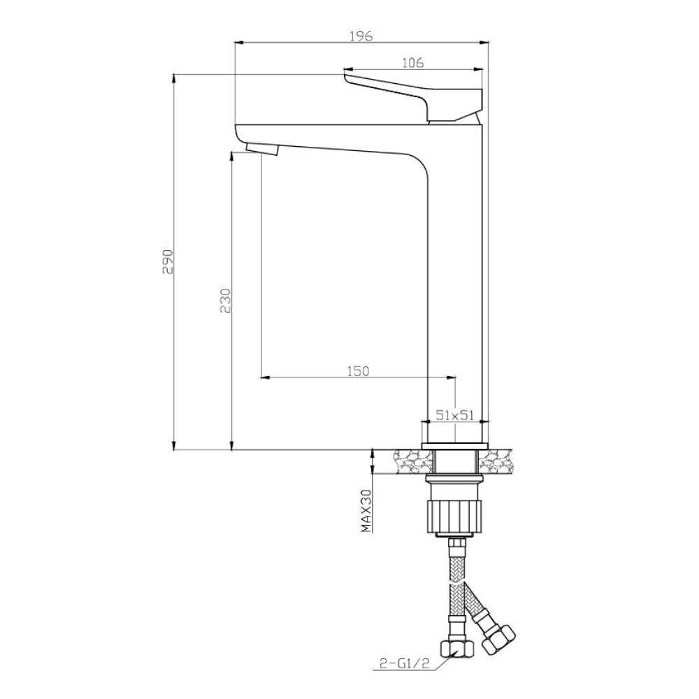 Torneira Monocomando para Lavatório Bica Alta Dax Tamisa Black - DAX-2581-TM-BL