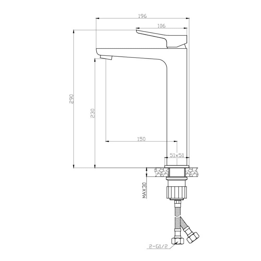 Torneira Monocomando para Lavatório Bica Alta Dax Tamisa Cinza - DAX-2581-TM-GR