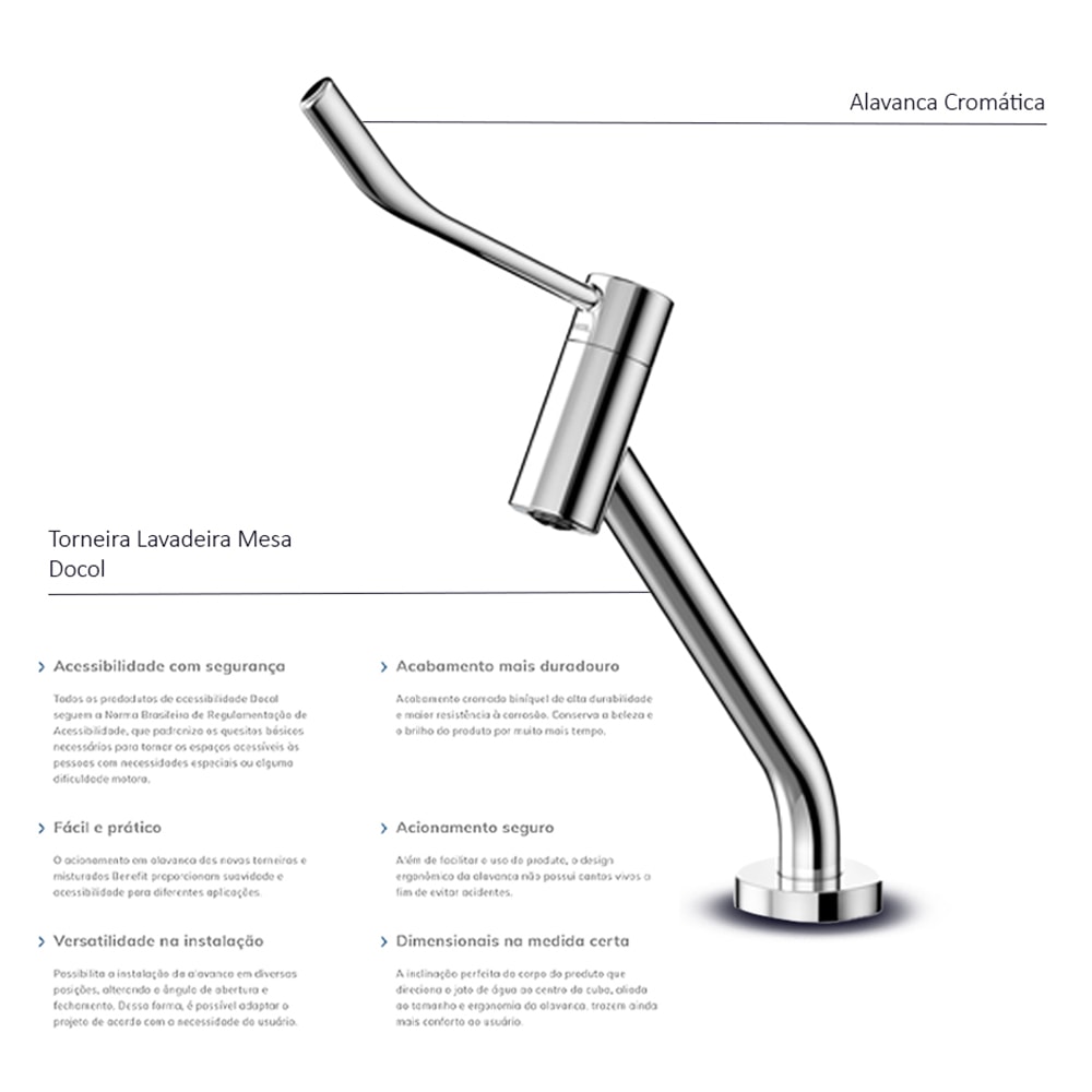 Torneira para Banheiro Docol Benefit Bica Baixa Mesa Cromado - 01192006