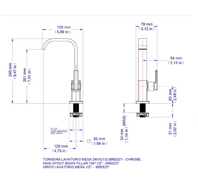 Torneira para Banheiro Docol Breezy Bica Baixa Mesa Cromado - 00721406