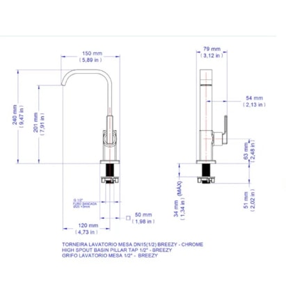 Torneira para Banheiro Docol Breezy Bica Baixa Mesa Cromado - 00721406