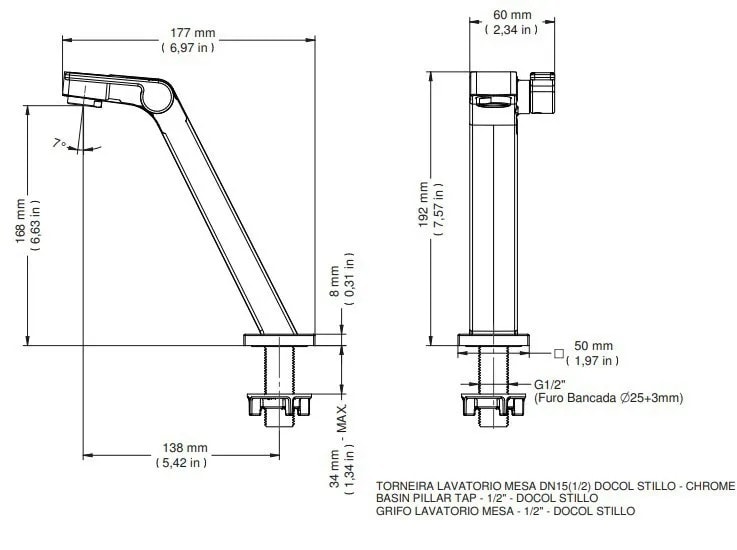 Torneira Para Banheiro Docol Stillo Bica Alta Mesa Cobre Escovado - 820269