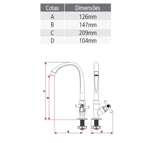 Torneira para Banheiro Tigre Cross Bica Alta Mesa Branca - 300000488