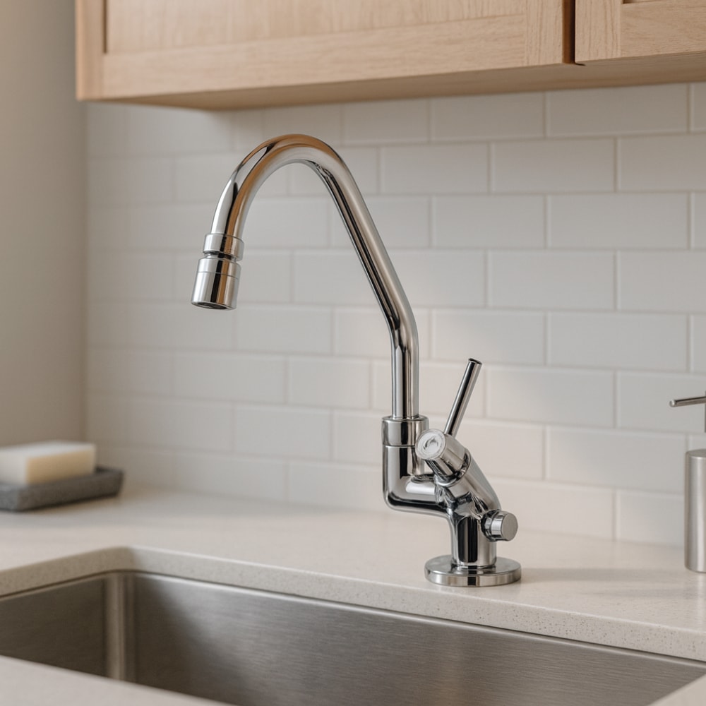 Torneira para Cozinha Carneiro com Arejador e Saída para Purificador 1/4 de Volta Mesa Cromada - 6024C61