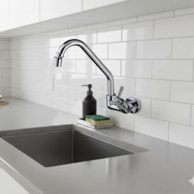 Torneira para Cozinha Carneiro com Arejador e Saída para Purificador 1/4 de Volta Parede Cromada - 6169C61