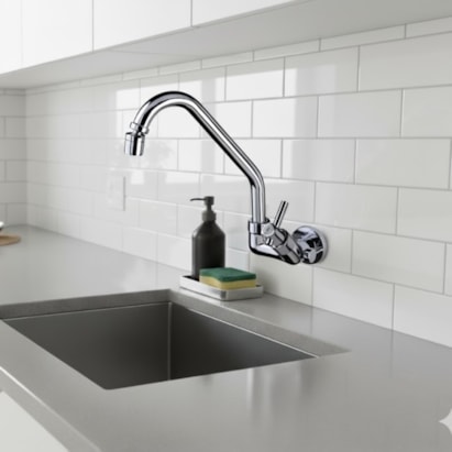 Torneira para Cozinha Carneiro com Arejador e Saída para Purificador 1/4 de Volta Parede Cromada - 6169C61