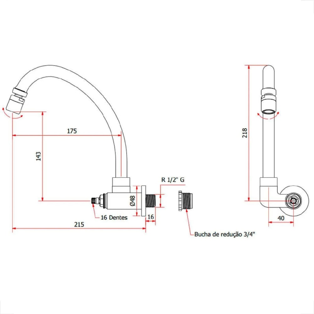 Torneira para Cozinha Kimetais Delicatta Slim Parede Cromado - 1168 C58