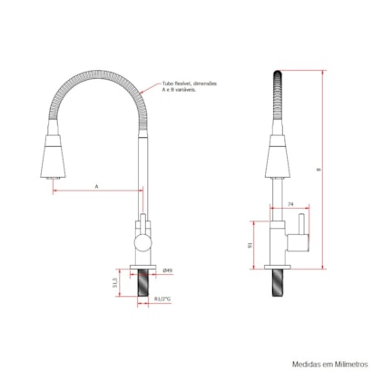 Torneira para Cozinha Kimetais Duo Jet Delicada Slim Gourmet Bica Flexível Mesa Cromado - 1167 C58