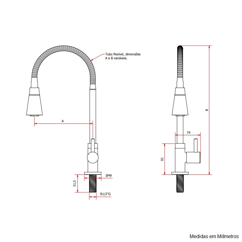 Torneira para Cozinha Kimetais Duo Jet Delicada Slim Gourmet Bica Flexível Mesa Cromado - 1167 C58