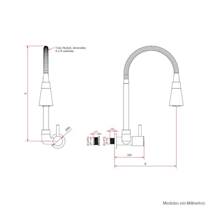 Torneira para Cozinha Kimetais Duo Jet Delicada Slim Gourmet Bica Flexível Parede Cromado - 1168 C58