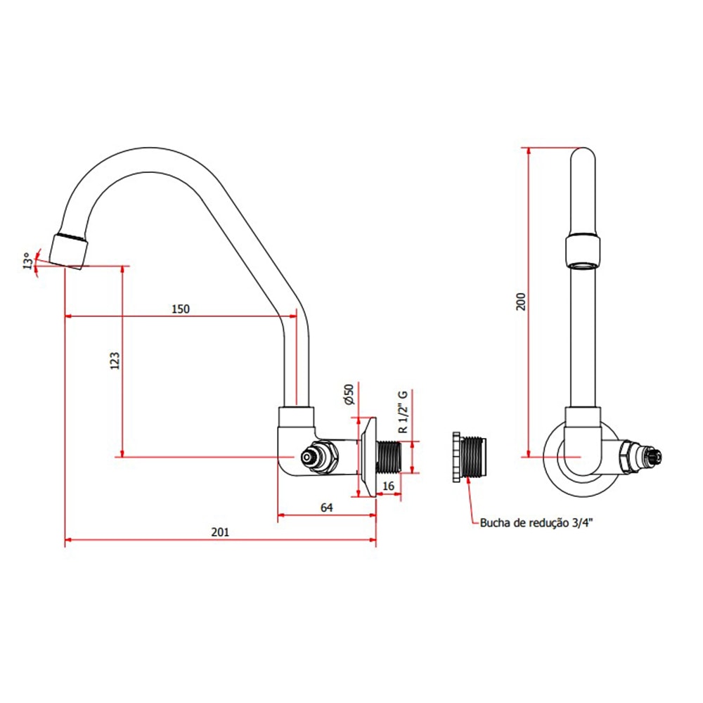 Torneira para Cozinha Kimetais Sun Light Parede Cromado - 1068C62