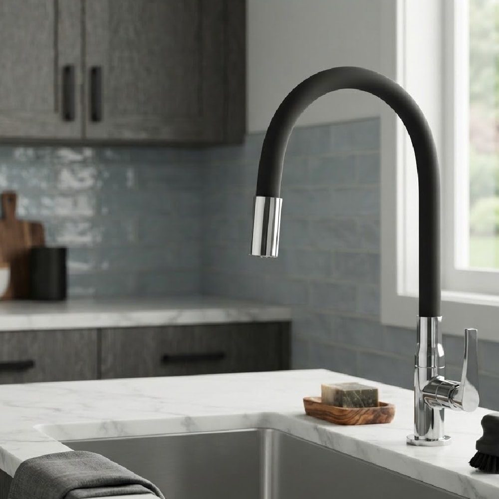 Torneira para Cozinha Kimetais Vitacor Lume Gourmet Bica Flexível Mesa Preta - 1167 C56
