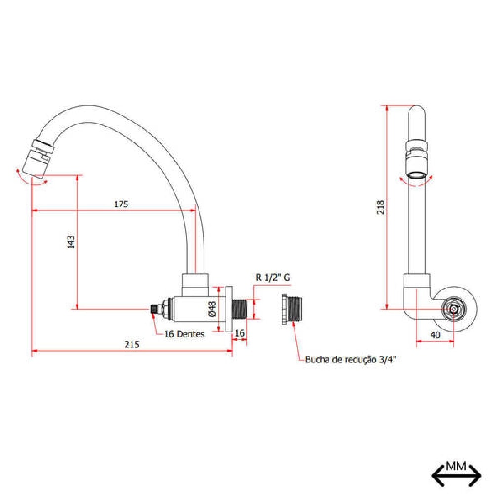 Torneira para Cozinha Kimetais Vitacor Lume Gourmet Bica Flexível Parede Preta - 1168 C56