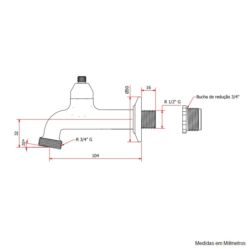 Torneira para Tanque Kimetais Classic Ligth Parede Cromado - 1130 C52