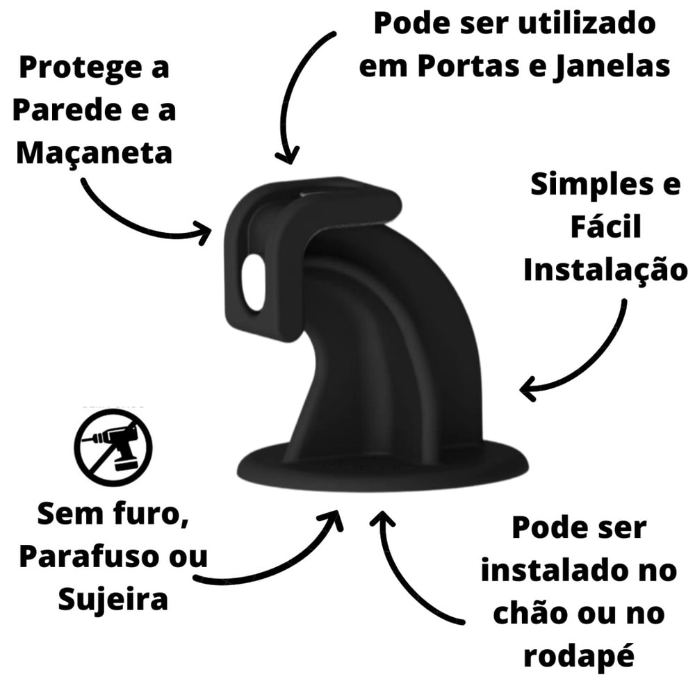 Trava Porta Magnético com Fixação Adesiva Plasnature Preto - PLA21103