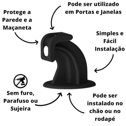 Trava Porta Magnético com Fixação Adesiva Plasnature Preto - PLA21103