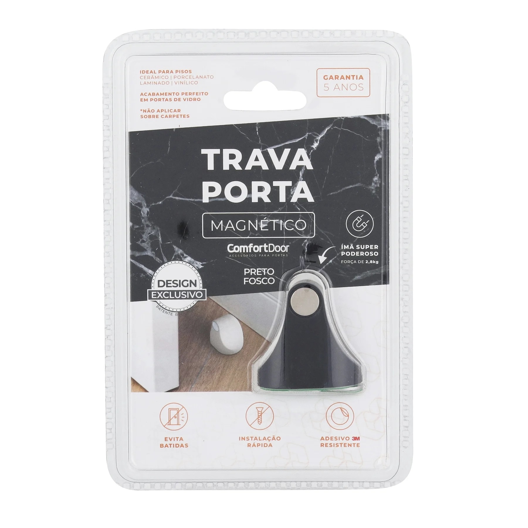 Trava Porta Preto Fosco Magnetico Comfortdoor