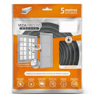 Veda Frestas Comfortdoor Escova Adesiva 10x7mm Cinza 5 Mts