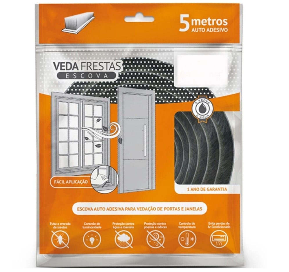 Veda Frestas Comfortdoor Escova Adesiva 10x7mm Cinza 5 Mts