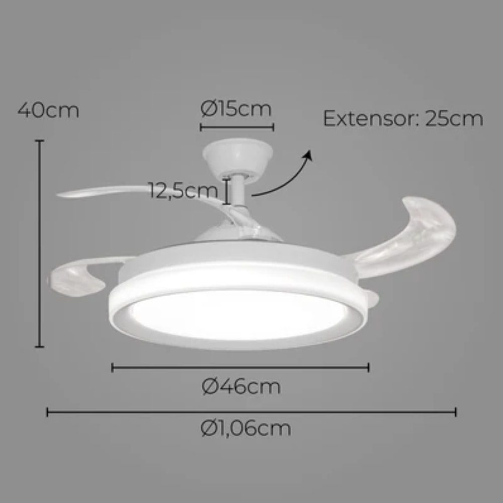 Ventilador de Teto Opus Air Plus Bivolt 3K 30w Pá Retrátil Bivolt Branco - OPS36489