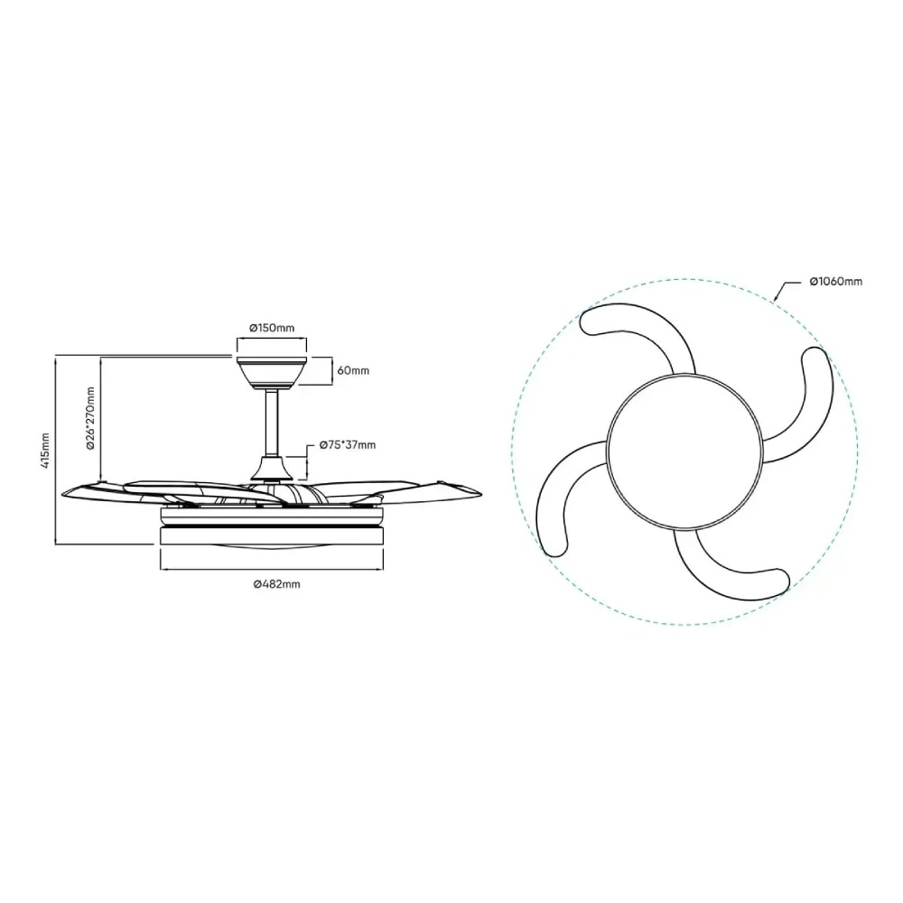 Ventilador de Teto Tron Chase SL Pá Retrátil com Controle Remoto 50cm 36W Preto