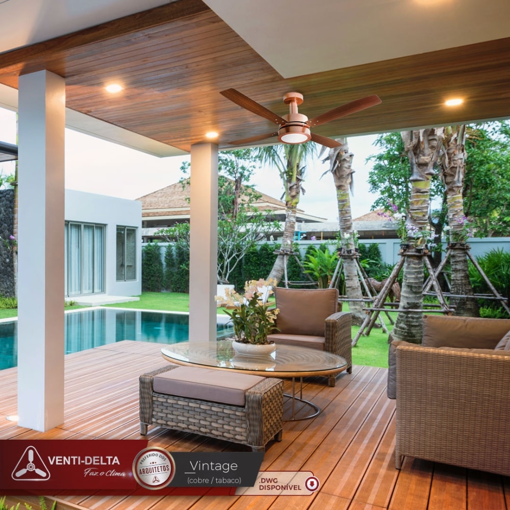 Ventilador de Teto Venti-Delta Vintage LED 4 Pás 127v Cobre - 254115
