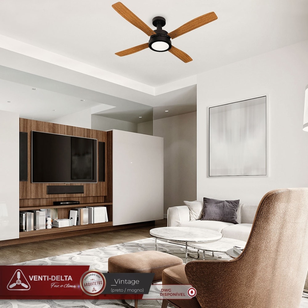 Ventilador de Teto Venti-Delta Vintage LED 4 Pás 127v Preto e Preto/Mogno - 254118